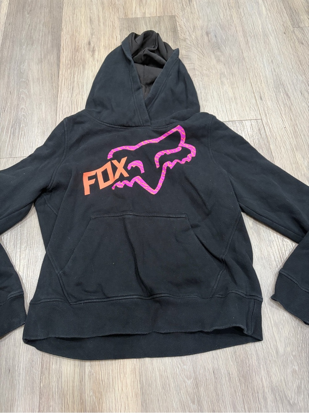 Fox Black Hoodie with Pink Fox Outline and Orange FOX Text